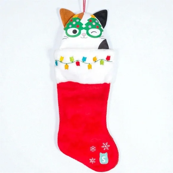 NWT Squishmallows Holiday Stocking – Calico Cat w/ Christmas Tree Glasses - Picture 1 of 5